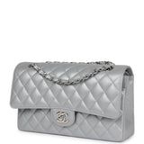 Chanel Medium Classic Double Flap Silver Metallic Lambskin Silver Hardware