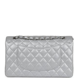 Chanel Medium Classic Double Flap Silver Metallic Lambskin Silver Hardware
