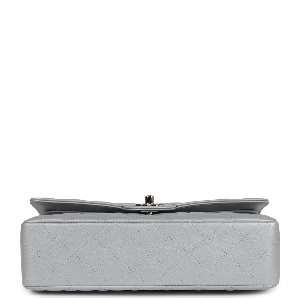 Chanel Medium Classic Double Flap Silver Metallic Lambskin Silver Hardware