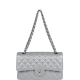 Chanel Medium Classic Double Flap Silver Metallic Lambskin Silver Hardware