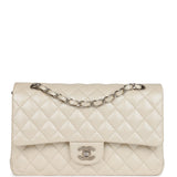 Chanel Medium Classic Double Flap Pearlescent Ivory Caviar Brushed Silver Hardware