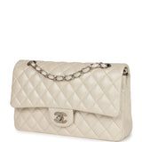 Chanel Medium Classic Double Flap Pearlescent Ivory Caviar Brushed Silver Hardware