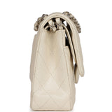 Chanel Medium Classic Double Flap Pearlescent Ivory Caviar Brushed Silver Hardware