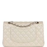 Chanel Medium Classic Double Flap Pearlescent Ivory Caviar Brushed Silver Hardware