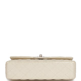 Chanel Medium Classic Double Flap Pearlescent Ivory Caviar Brushed Silver Hardware