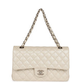Chanel Medium Classic Double Flap Pearlescent Ivory Caviar Brushed Silver Hardware