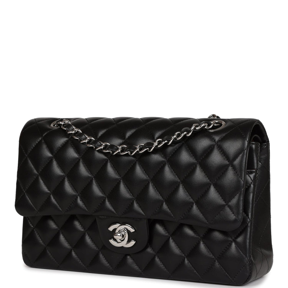 Chanel Medium Classic Double Flap Black Lambskin Silver Hardware