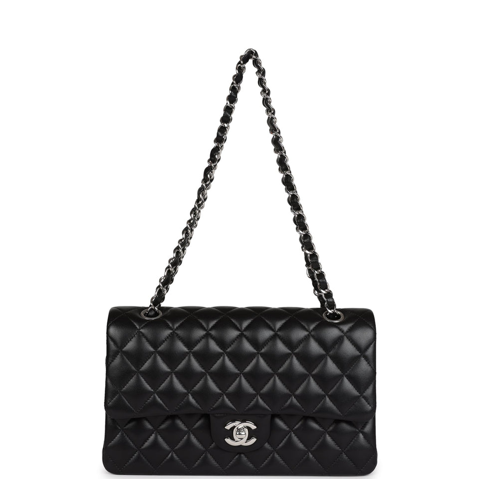 Chanel Medium Classic Double Flap Black Lambskin Silver Hardware