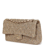 Chanel Medium Classic Double Flap Beige Tweed Gold Hardware