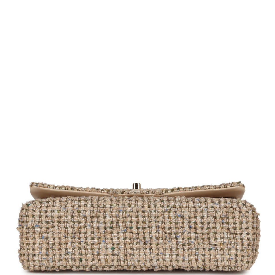Chanel Medium Classic Double Flap Beige Tweed Gold Hardware