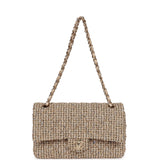 Chanel Medium Classic Double Flap Beige Tweed Gold Hardware