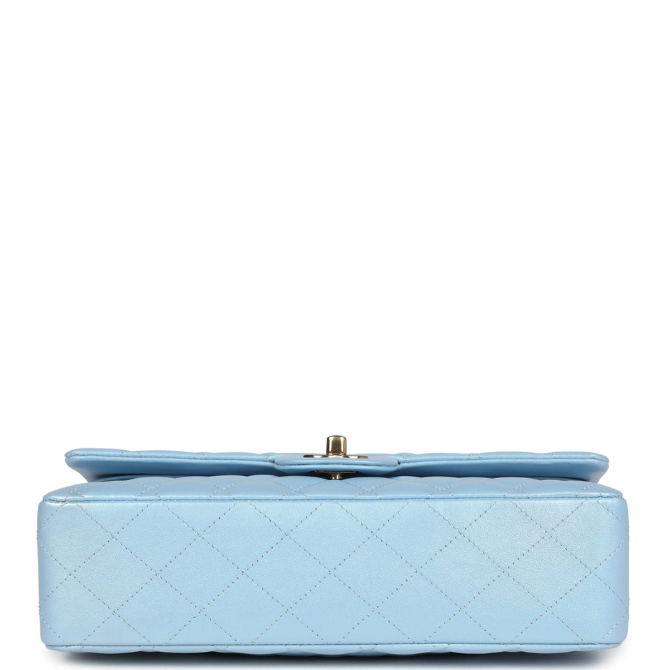 Chanel Medium Classic Double Flap Bag Blue Iridescent Calfskin Gold Hardware