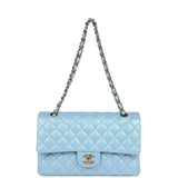 Chanel Medium Classic Double Flap Bag Blue Iridescent Calfskin Gold Hardware