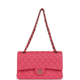 Chanel Medium Classic Double Flap Bag Hot Pink Shiny Caviar Gold Hardware