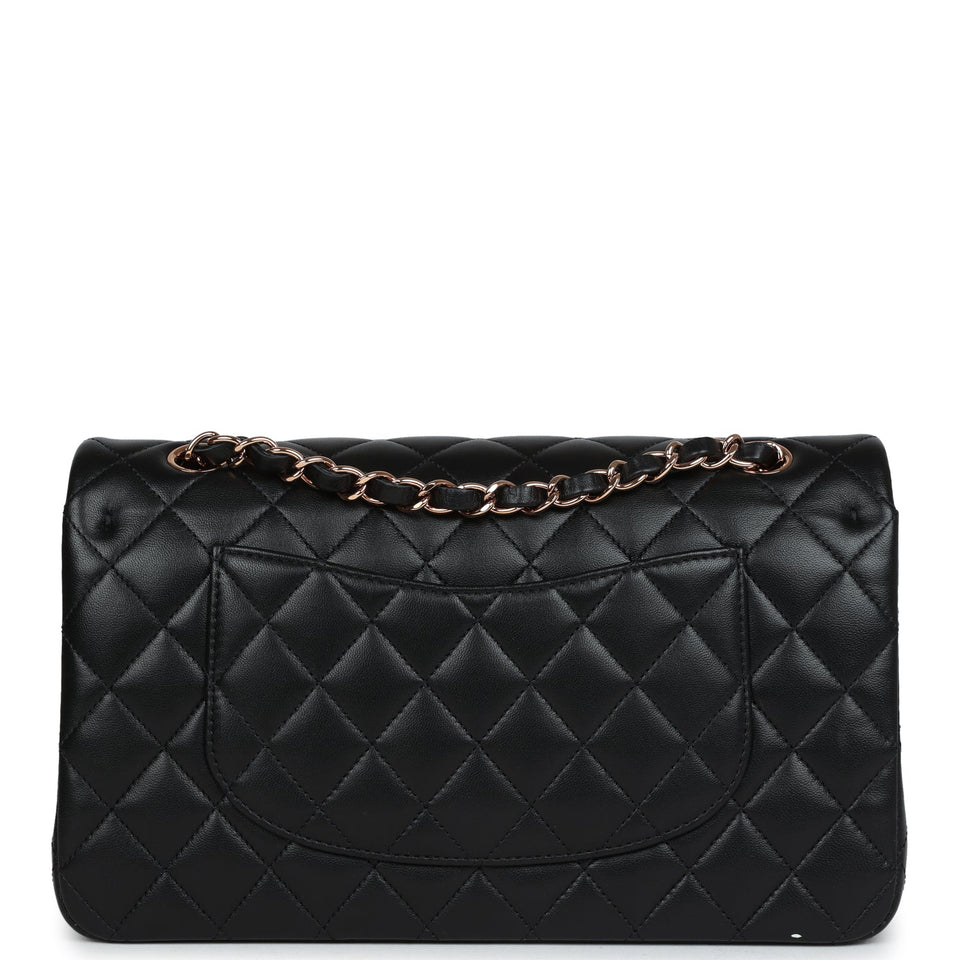 Chanel Medium Classic Double Flap Bag Black Lambskin Rose Gold Hardware