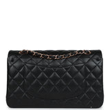 Chanel Medium Classic Double Flap Bag Black Lambskin Rose Gold Hardware