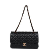 Chanel Medium Classic Double Flap Bag Black Lambskin Rose Gold Hardware