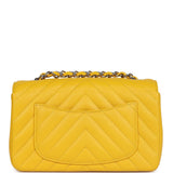 Chanel Mini Rectangular Flap Yellow Chevron Caviar Silver Hardware
