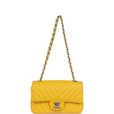 Chanel Mini Rectangular Flap Yellow Chevron Caviar Silver Hardware