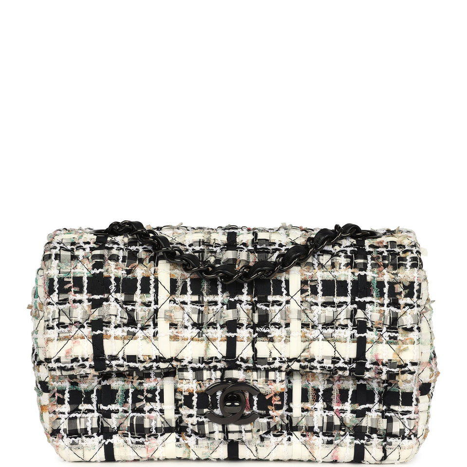 Chanel Mini Classic Flap Black and White Tweed Black Hardware