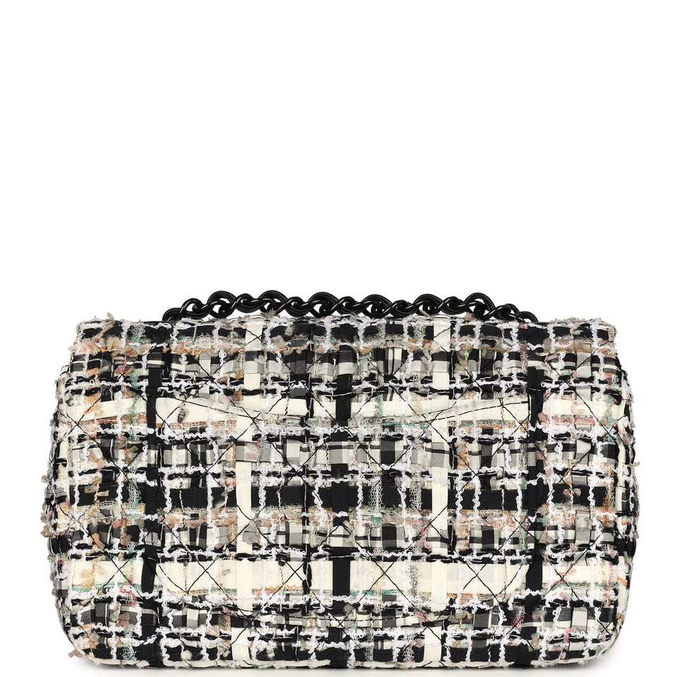 Chanel Mini Classic Flap Black and White Tweed Black Hardware