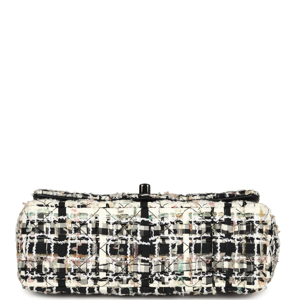 Chanel Mini Classic Flap Black and White Tweed Black Hardware