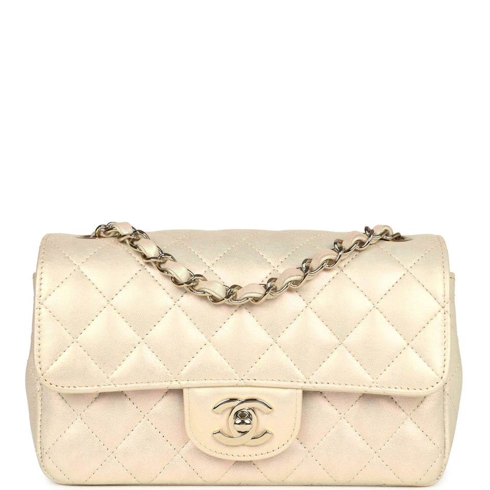 Chanel Mini Rectangular Flap Bag Iridescent Ivory Lambskin Light Gold Hardware
