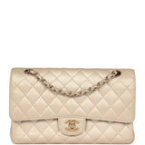 Chanel Medium Classic Double Flap Pearly Beige Caviar Gold Hardware
