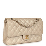 Chanel Medium Classic Double Flap Pearly Beige Caviar Gold Hardware