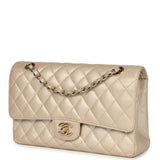 Chanel Medium Classic Double Flap Pearly Beige Caviar Gold Hardware