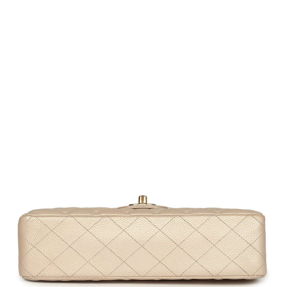 Chanel Medium Classic Double Flap Pearly Beige Caviar Gold Hardware