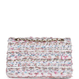 Chanel Medium Classic Double Flap White Multicolored Tweed Light Gold Hardware