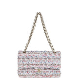 Chanel Medium Classic Double Flap White Multicolored Tweed Light Gold Hardware