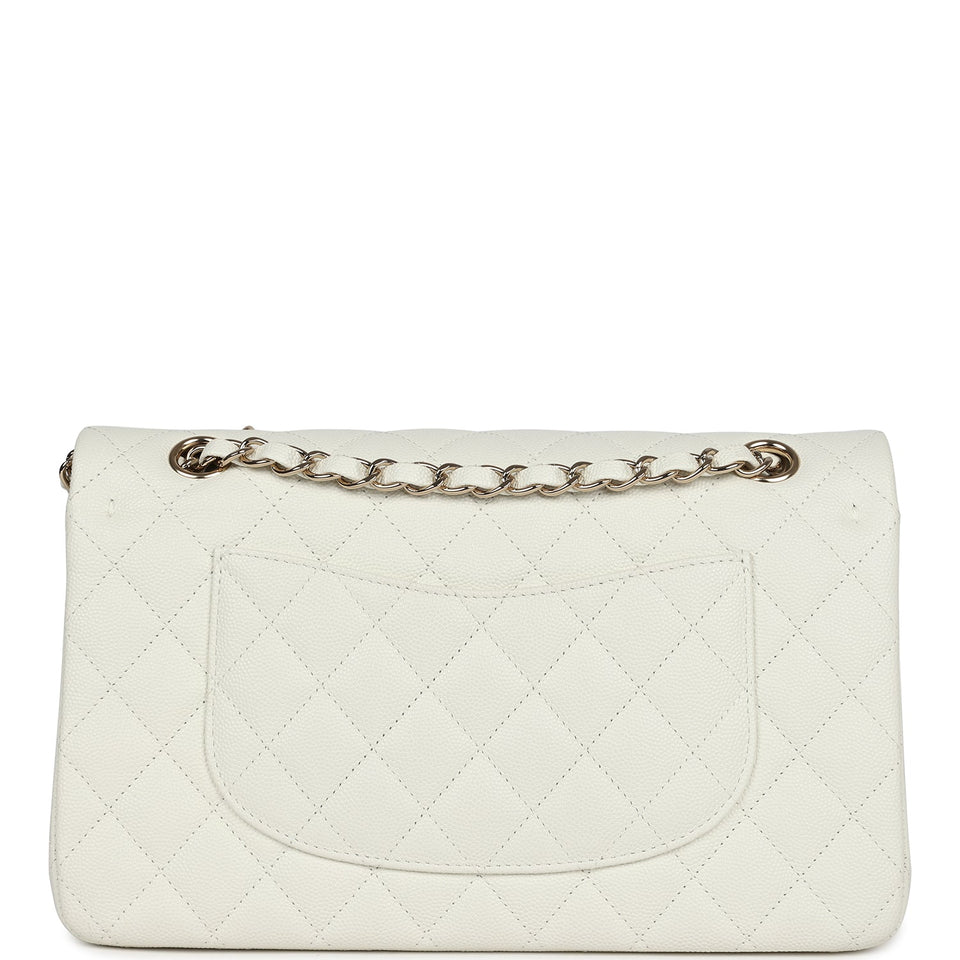 Chanel Medium Classic Double Flap White Caviar Light Gold Hardware