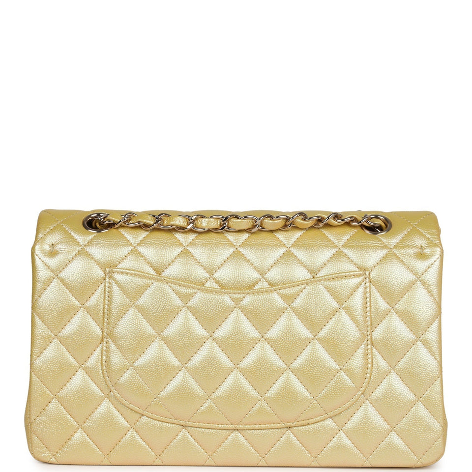 Chanel Medium Classic Double Flap Bag Yellow Iridescent Caviar Light Gold Hardware