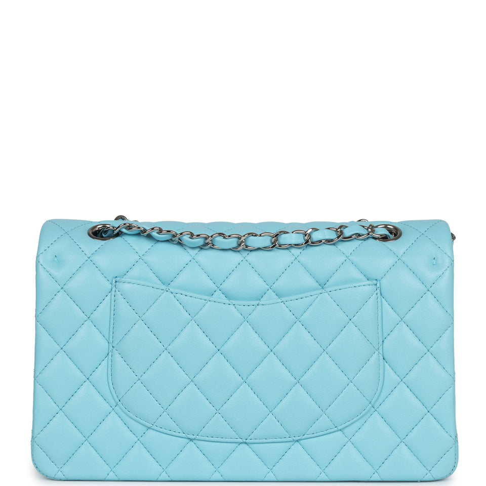 Chanel Medium Classic Double Flap Bag Light Blue Lambskin Silver Hardware