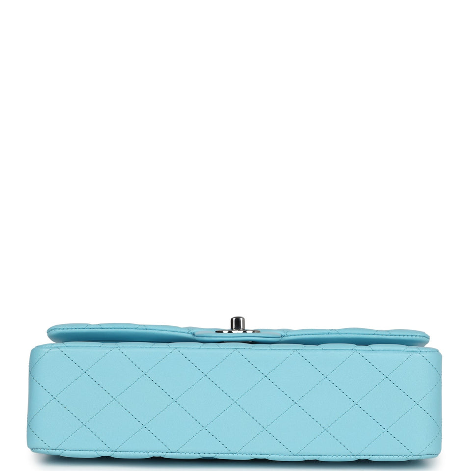 Chanel Medium Classic Double Flap Bag Light Blue Lambskin Silver Hardware