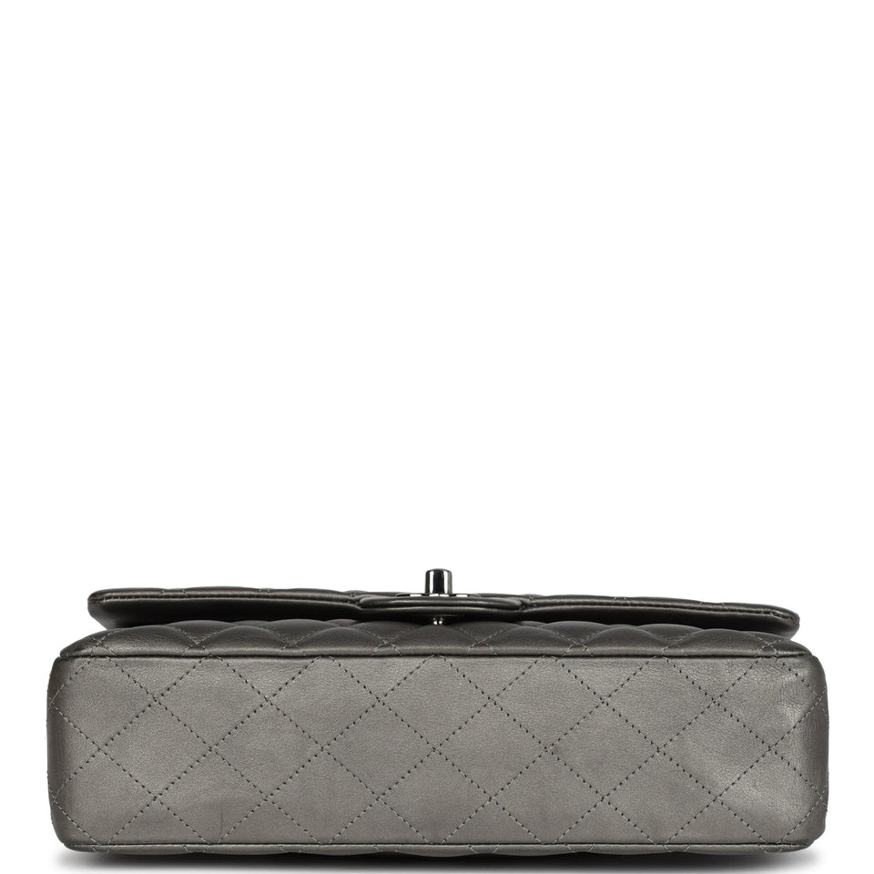 Chanel Medium Classic Double Flap Bag Metallic Grey Lambskin Silver Hardware