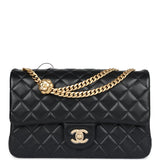 Chanel Medium Camellia Crush Flap Bag Black Lambskin Antique Gold Hardware