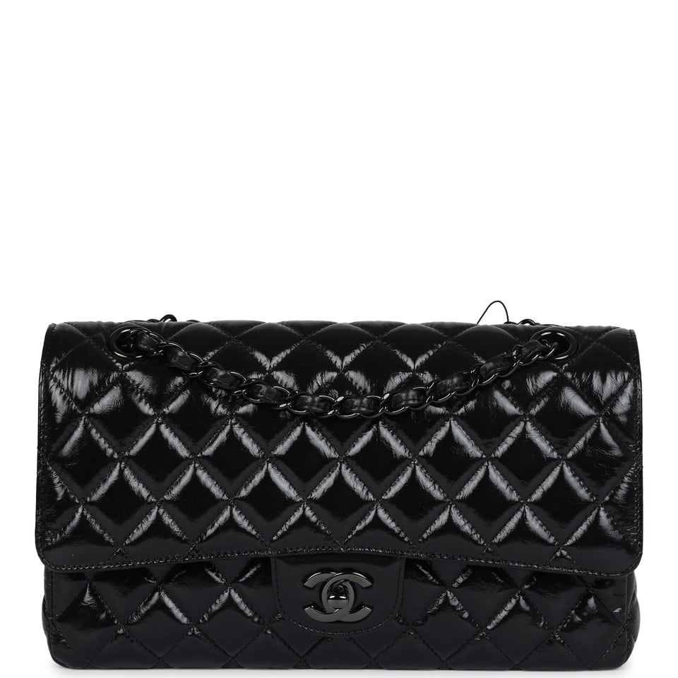 Chanel Medium Classic Double Flap Bag So Black Shiny Aged Calfskin Black Hardware