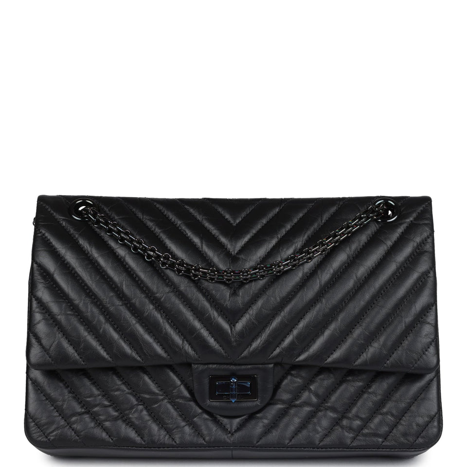 Chanel Medium Chevron Reissue 226 2.55 Flap Bag So Black Aged Calfskin Black Hardware