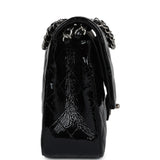 Chanel Medium Classic Double Flap Bag Black Crumpled Patent Leather Silver Hardware