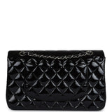 Chanel Medium Classic Double Flap Bag Black Crumpled Patent Leather Silver Hardware