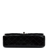 Chanel Medium Classic Double Flap Bag Black Crumpled Patent Leather Silver Hardware