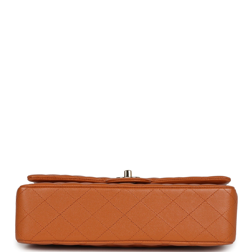 Chanel Medium Classic Double Flap Bag Caramel Caviar Light Gold Hardware
