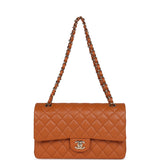 Chanel Medium Classic Double Flap Bag Caramel Caviar Light Gold Hardware