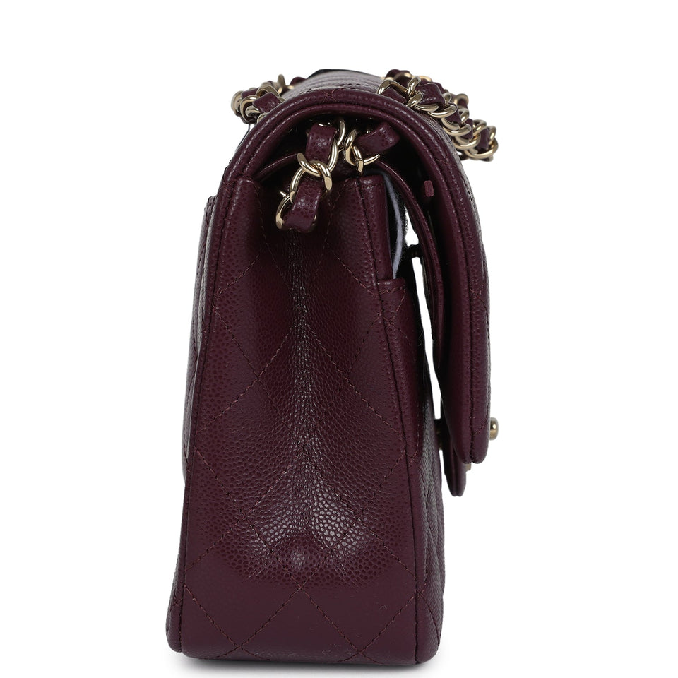 Chanel Medium Classic Double Flap Bag Burgundy Caviar Light Gold Hardware