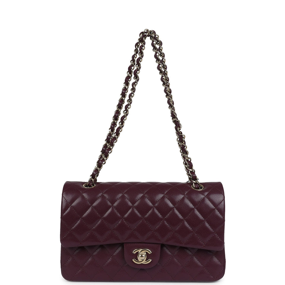 Chanel Medium Classic Double Flap Bag Burgundy Caviar Light Gold Hardware