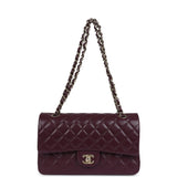 Chanel Medium Classic Double Flap Bag Burgundy Caviar Light Gold Hardware
