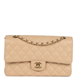 Chanel Medium Classic Double Flap Beige Caviar Gold Hardware